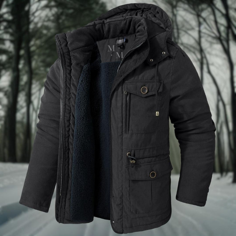 Giacca Invernale Uomo con Cappuccio, Giubbotto Invernale per Avventure all'Aperto, Fodera in Pile e Tasche a Patch 0
