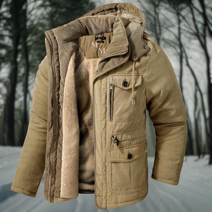 Giacca Invernale Uomo con Cappuccio, Giubbotto Invernale per Avventure all'Aperto, Fodera in Pile e Tasche a Patch 2
