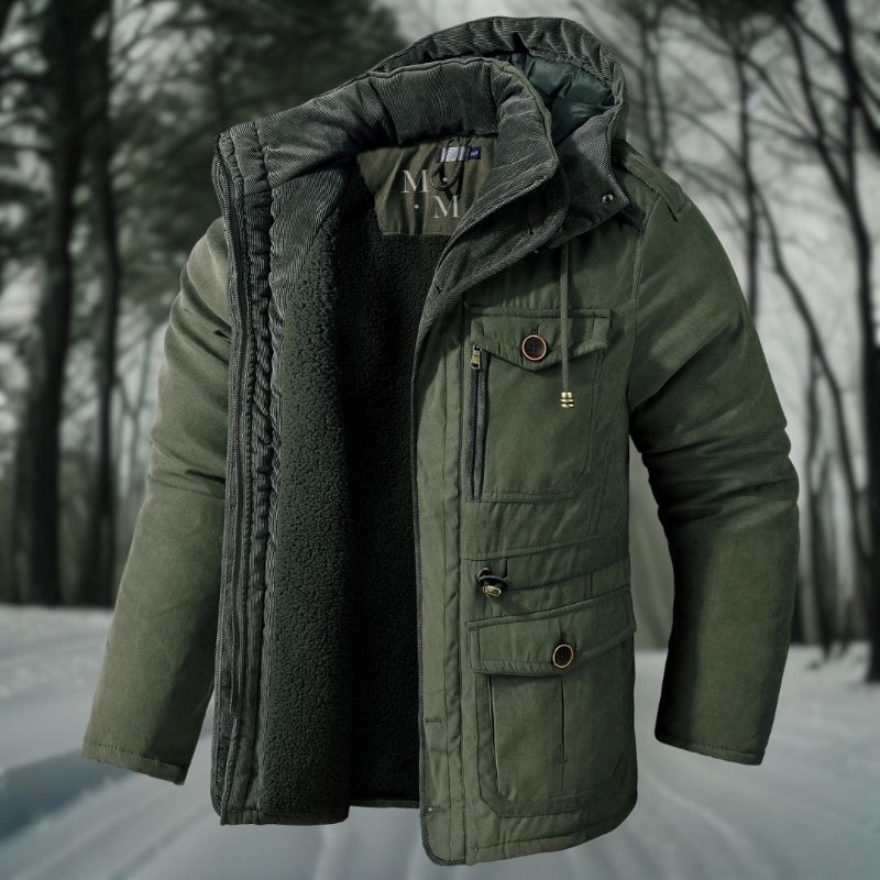 Giacca Invernale Uomo con Cappuccio, Giubbotto Invernale per Avventure all'Aperto, Fodera in Pile e Tasche a Patch 3