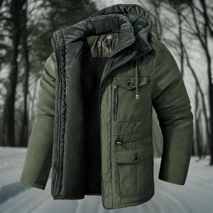 Giacca Invernale Uomo con Cappuccio, Giubbotto Invernale per Avventure all'Aperto, Fodera in Pile e Tasche a Patch 3