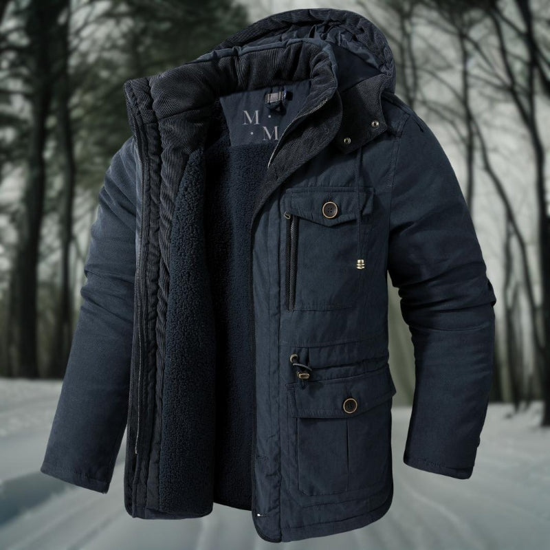 Giacca Invernale Uomo con Cappuccio, Giubbotto Invernale per Avventure all'Aperto, Fodera in Pile e Tasche a Patch 4