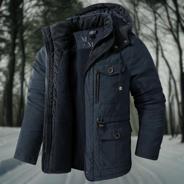 Giacca Invernale Uomo con Cappuccio, Giubbotto Invernale per Avventure all'Aperto, Fodera in Pile e Tasche a Patch 4