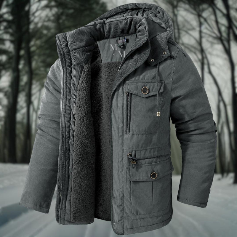 Giacca Invernale Uomo con Cappuccio, Giubbotto Invernale per Avventure all'Aperto, Fodera in Pile e Tasche a Patch 5