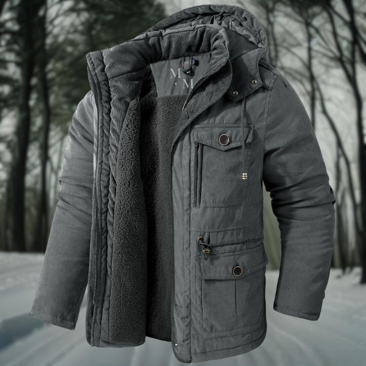 Giacca Invernale Uomo con Cappuccio, Giubbotto Invernale per Avventure all'Aperto, Fodera in Pile e Tasche a Patch 5