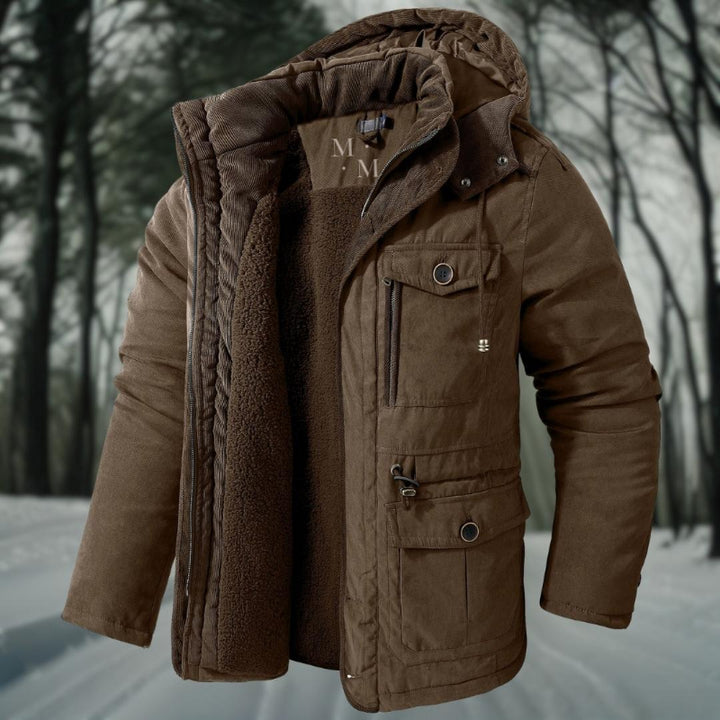 Giacca Invernale Uomo con Cappuccio, Giubbotto Invernale per Avventure all'Aperto, Fodera in Pile e Tasche a Patch 6