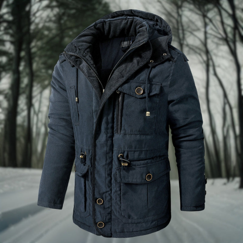 Giacca Invernale Uomo con Cappuccio, Giubbotto Invernale per Avventure all'Aperto, Fodera in Pile e Tasche a Patch 7