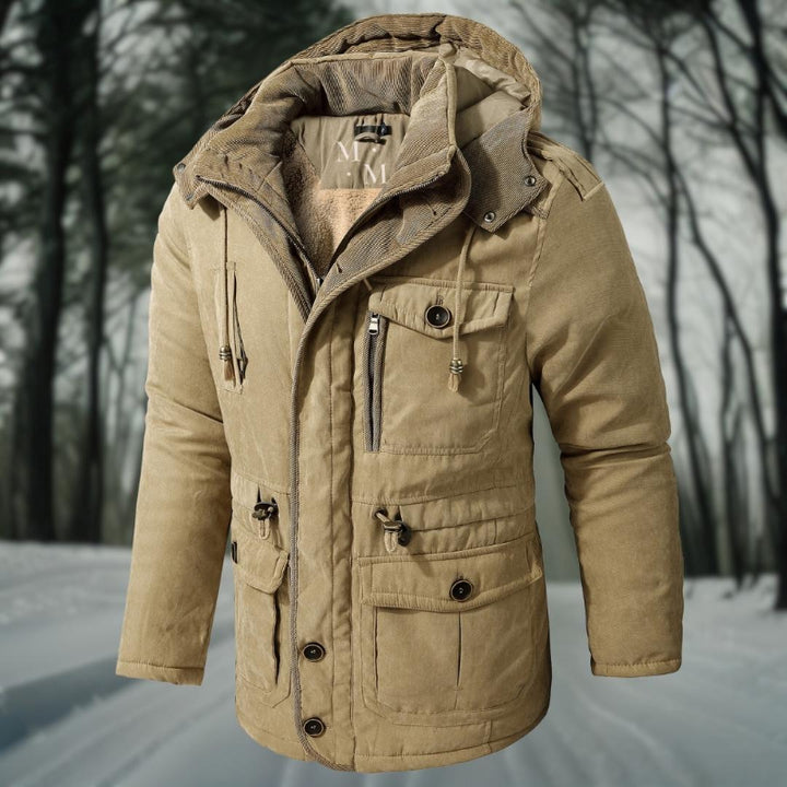 Giacca Invernale Uomo con Cappuccio, Giubbotto Invernale per Avventure all'Aperto, Fodera in Pile e Tasche a Patch 8