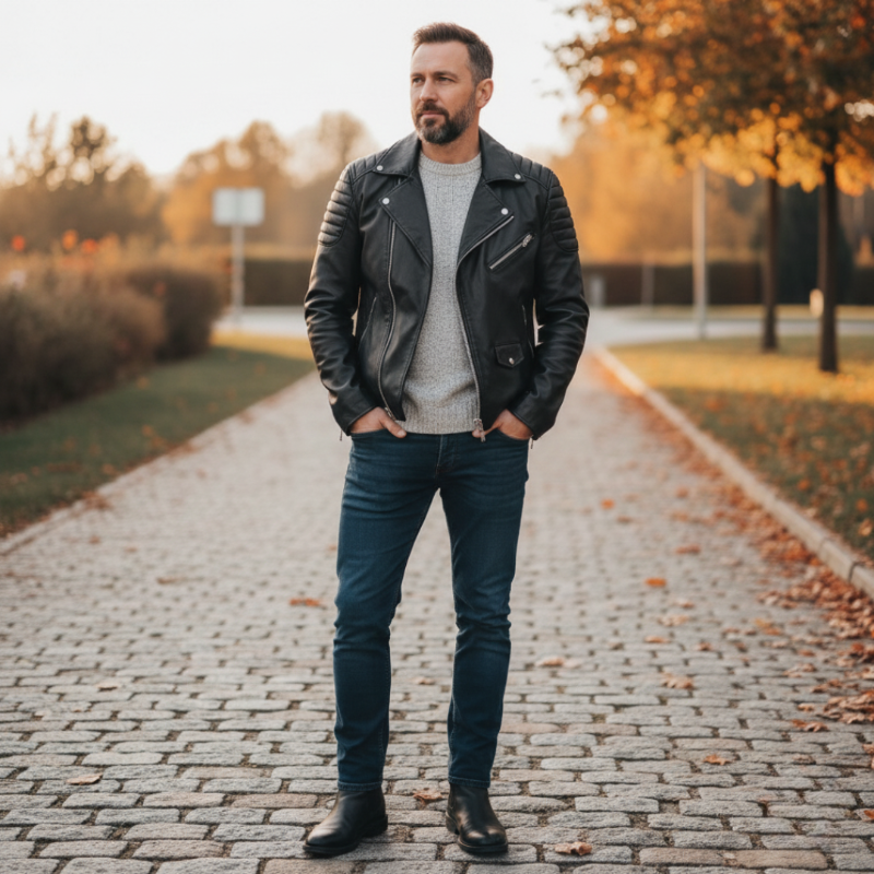 Giacca Moto Uomo in Pelle PU Slim Fit con Hardware d'Argento – Giubbotto da Motociclista Elegante e Versatile 1