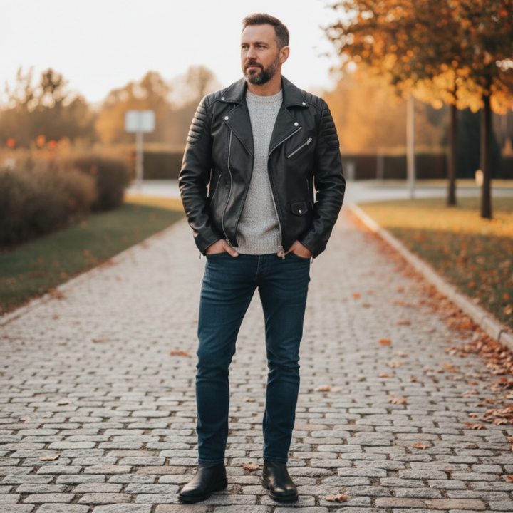 Giacca Moto Uomo in Pelle PU Slim Fit con Hardware d'Argento – Giubbotto da Motociclista Elegante e Versatile 1