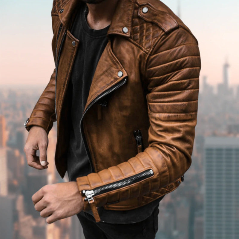 Giacca Moto Uomo in Pelle PU Slim Fit con Hardware d'Argento – Giubbotto da Motociclista Elegante e Versatile 3