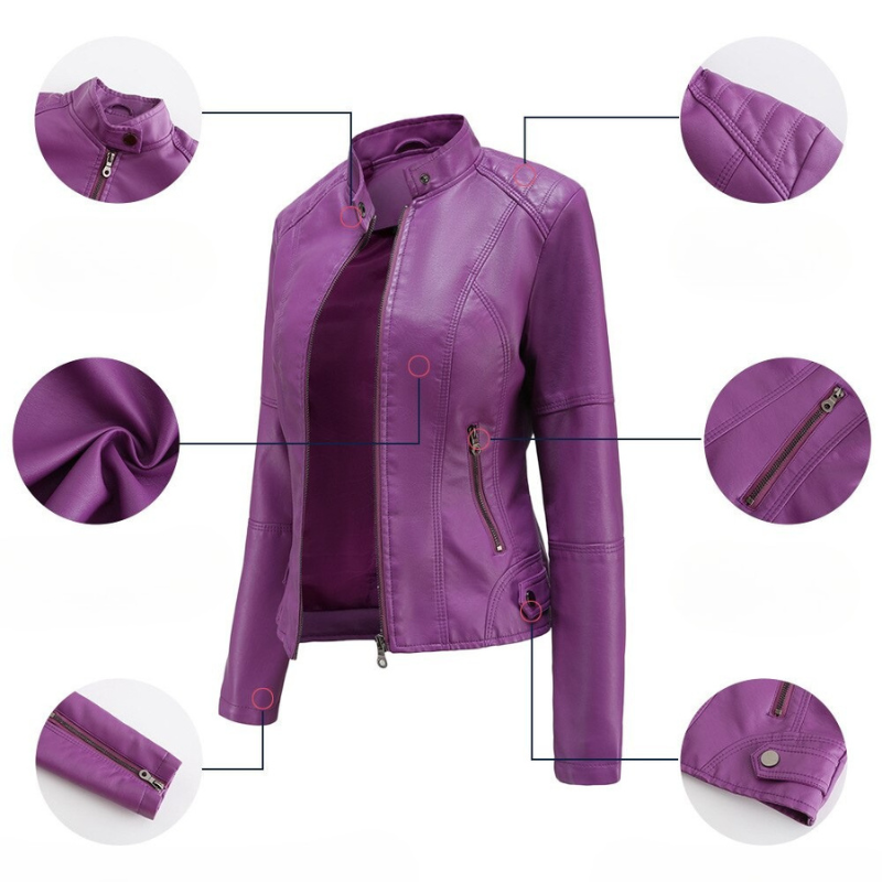 Elegante Vielseitige Damen Lederjacke Mao Kragen für Jeden Anlass