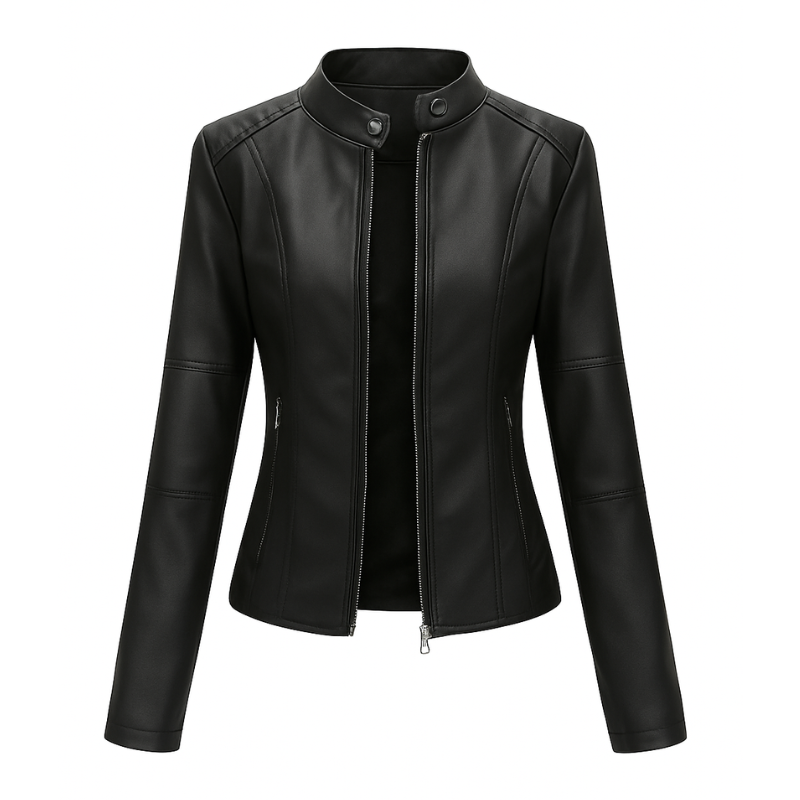 Elegante Vielseitige Damen Lederjacke Mao Kragen für Jeden Anlass