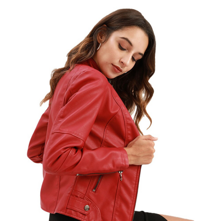 Elegante Vielseitige Damen Lederjacke Mao Kragen für Jeden Anlass