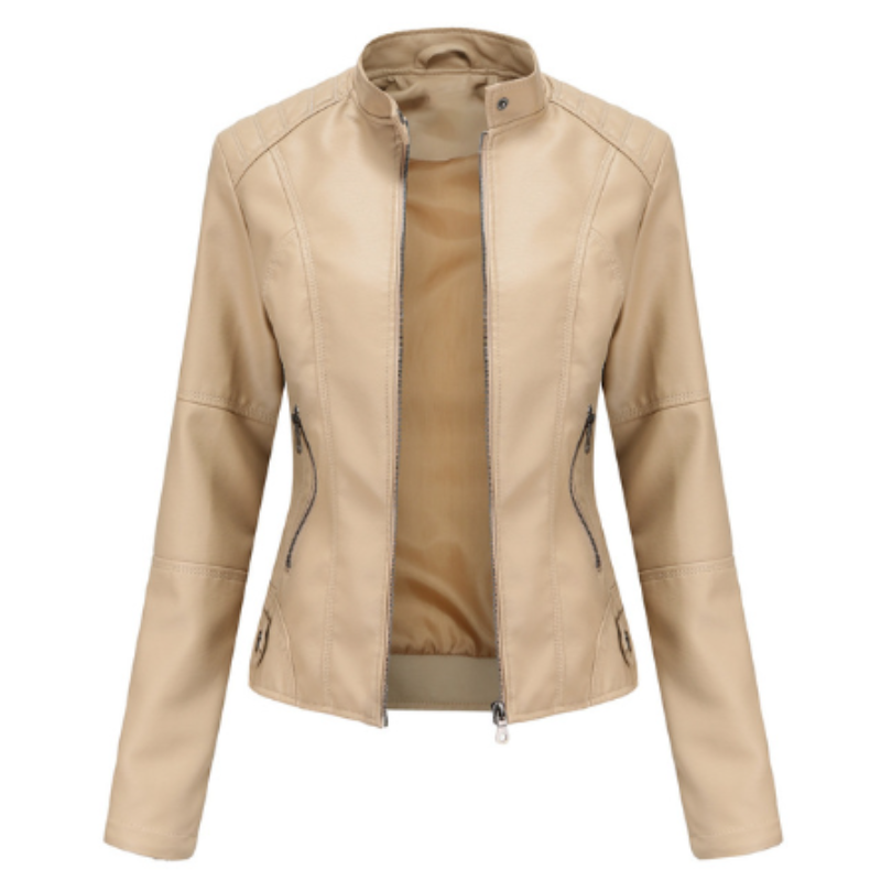 Elegante Vielseitige Damen Lederjacke Mao Kragen für Jeden Anlass