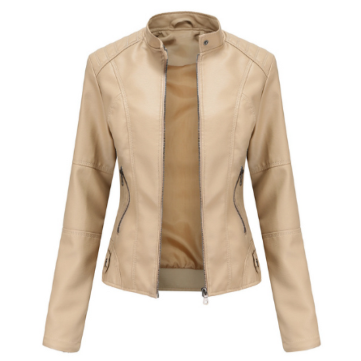 Elegante Vielseitige Damen Lederjacke Mao Kragen für Jeden Anlass