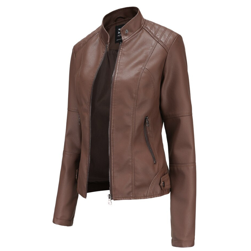 Elegante Vielseitige Damen Lederjacke Mao Kragen für Jeden Anlass