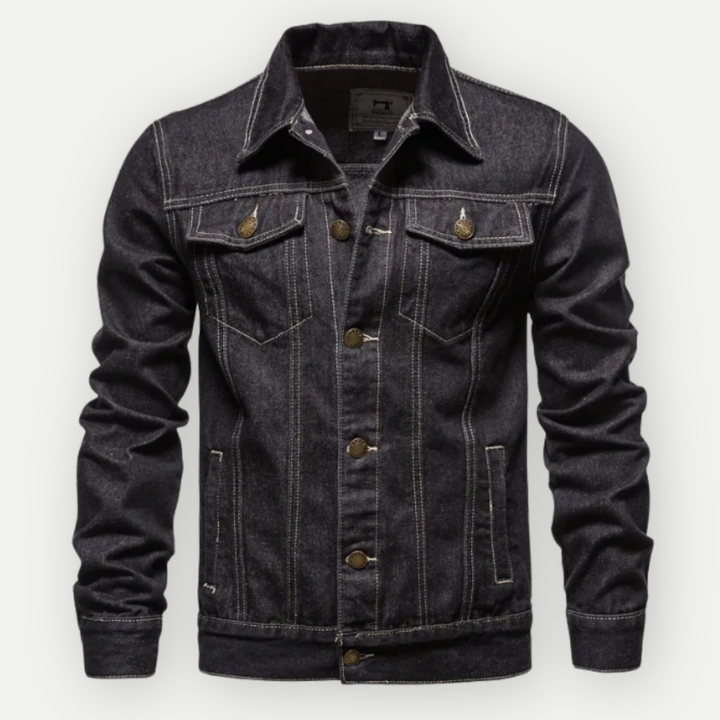 Giacca Uomo Trucker in Denim Classica con Taschini e Maniche Lunghe