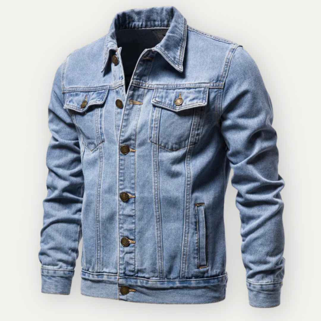 Giacca Uomo Trucker in Denim Classica con Taschini e Maniche Lunghe