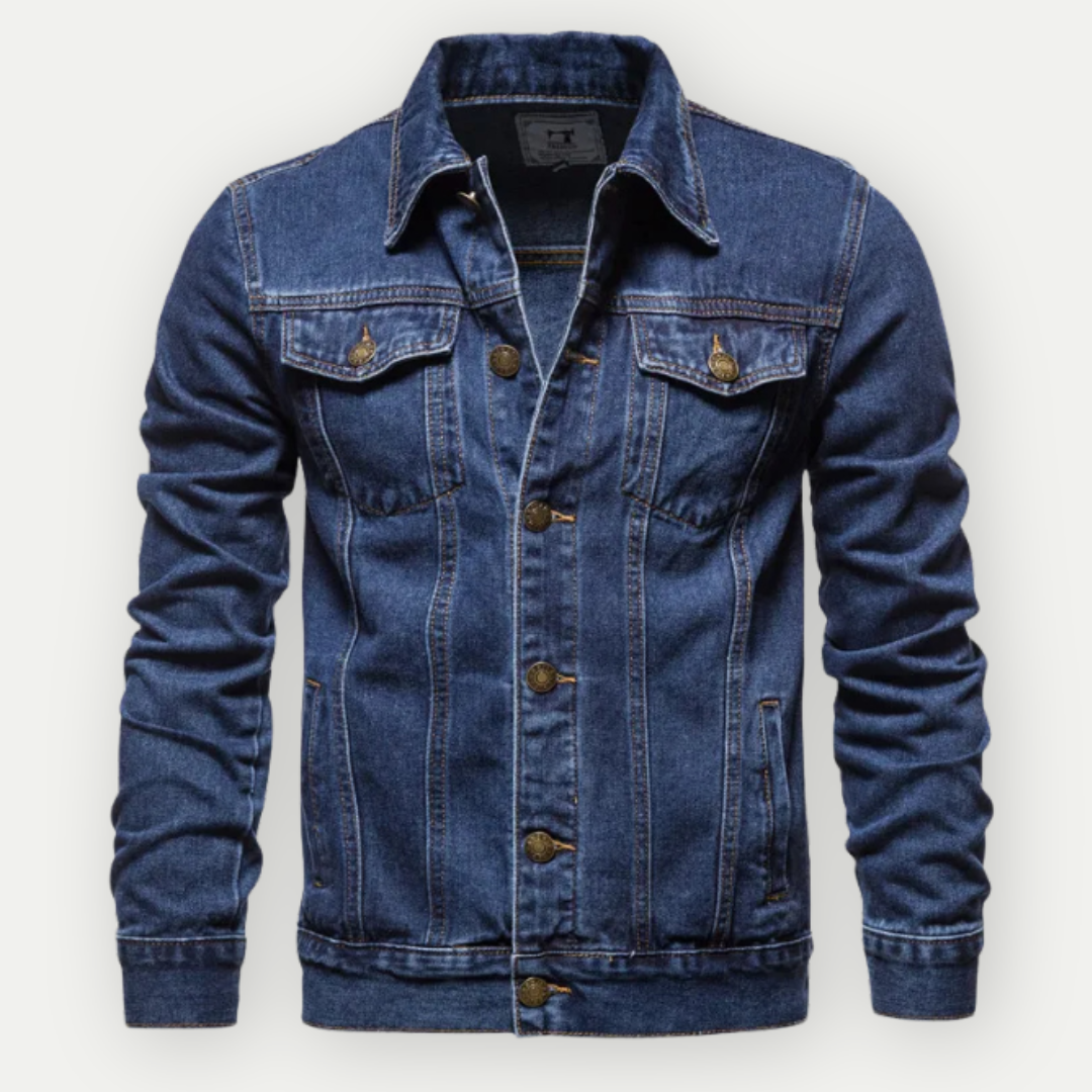 Giacca Uomo Trucker in Denim Classica con Taschini e Maniche Lunghe