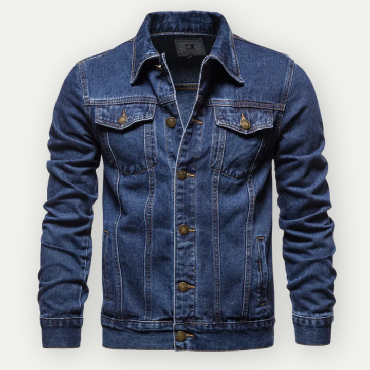 Giacca Uomo Trucker in Denim Classica con Taschini e Maniche Lunghe