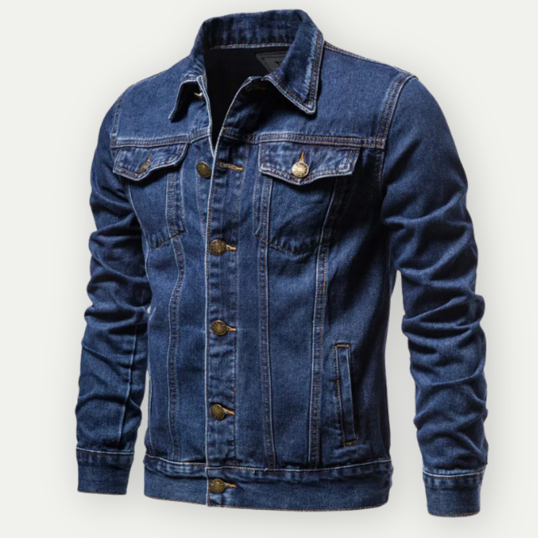 Giacca Uomo Trucker in Denim Classica con Taschini e Maniche Lunghe