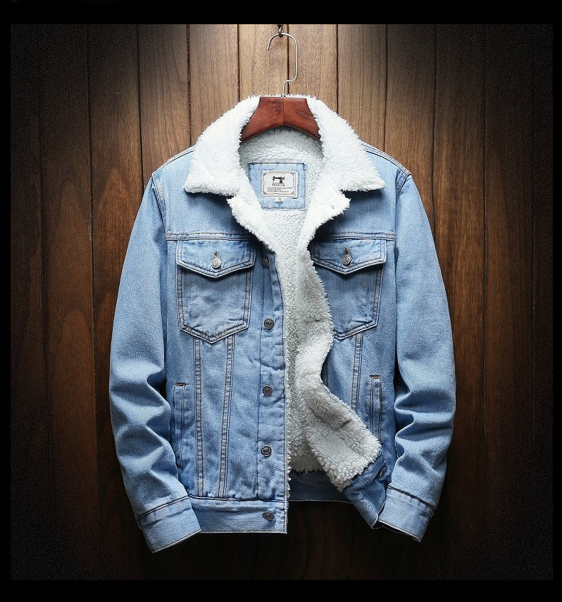 Giacca Vintage in Denim da Uomo con Fodera in Sherpa e Collo in Pelliccia Sintetica 0