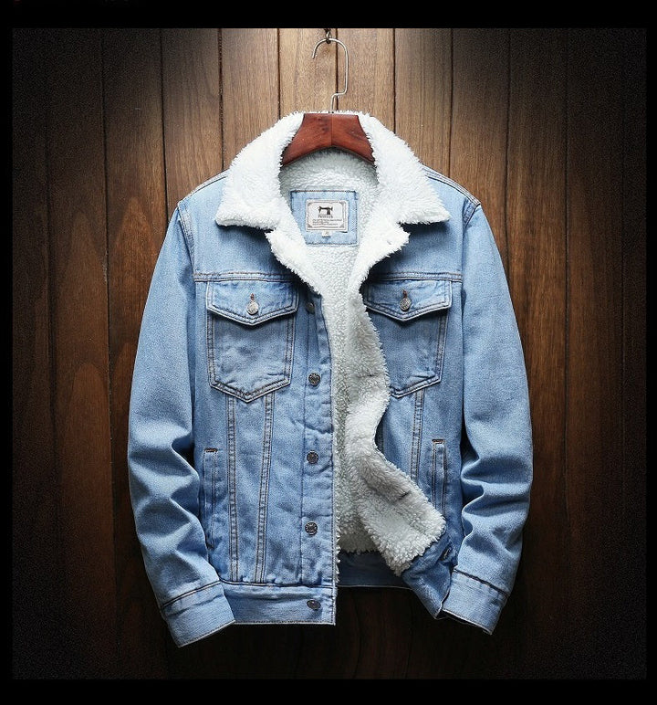 Giacca Vintage in Denim da Uomo con Fodera in Sherpa e Collo in Pelliccia Sintetica 0