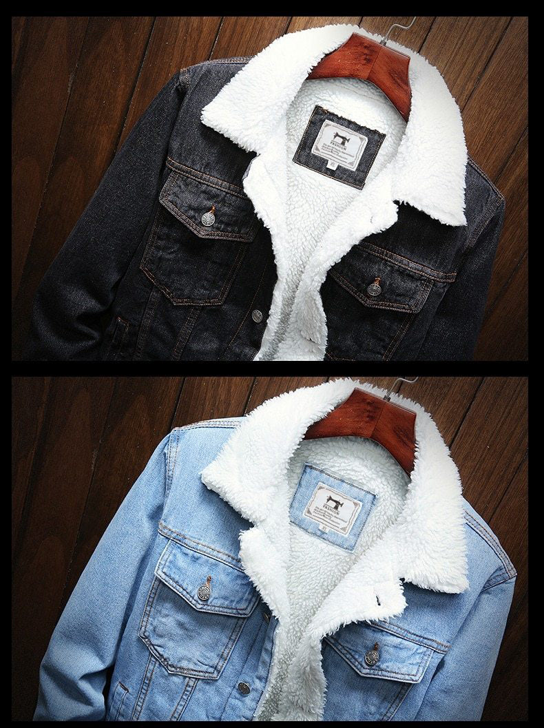 Giacca Vintage in Denim da Uomo con Fodera in Sherpa e Collo in Pelliccia Sintetica 7