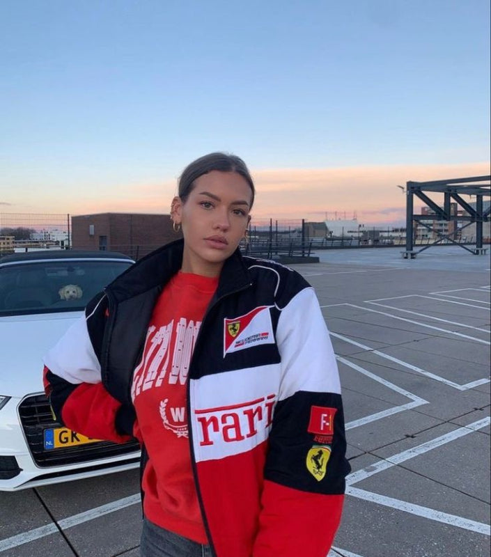 Giacca da Donna Oversize Stile Motorsport con Design a Blocchi di Colore e Dettagli Moderni 6