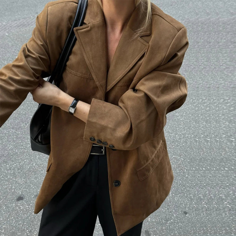 Giacca da Donna in Pelle Scamosciata Marrone Vintage – Giacca Invernale Elegante per Autunno e Inverno 4