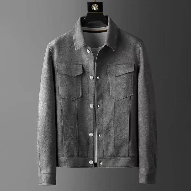 Giacca da Uomo Slim Fit in Suede con Colletto a Polo Elegante 0