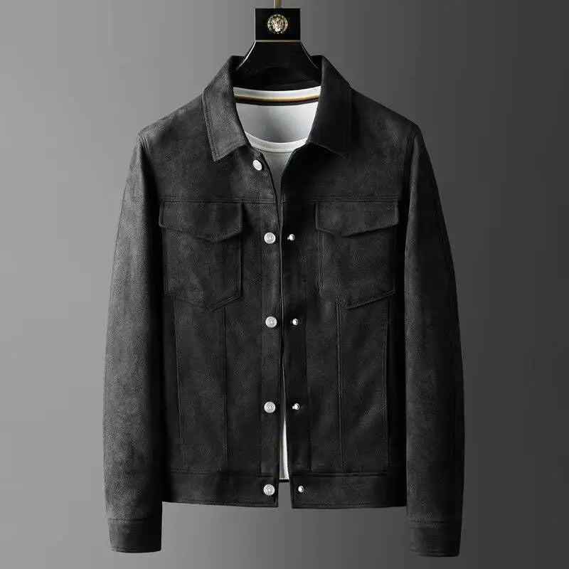 Giacca da Uomo Slim Fit in Suede con Colletto a Polo Elegante 1