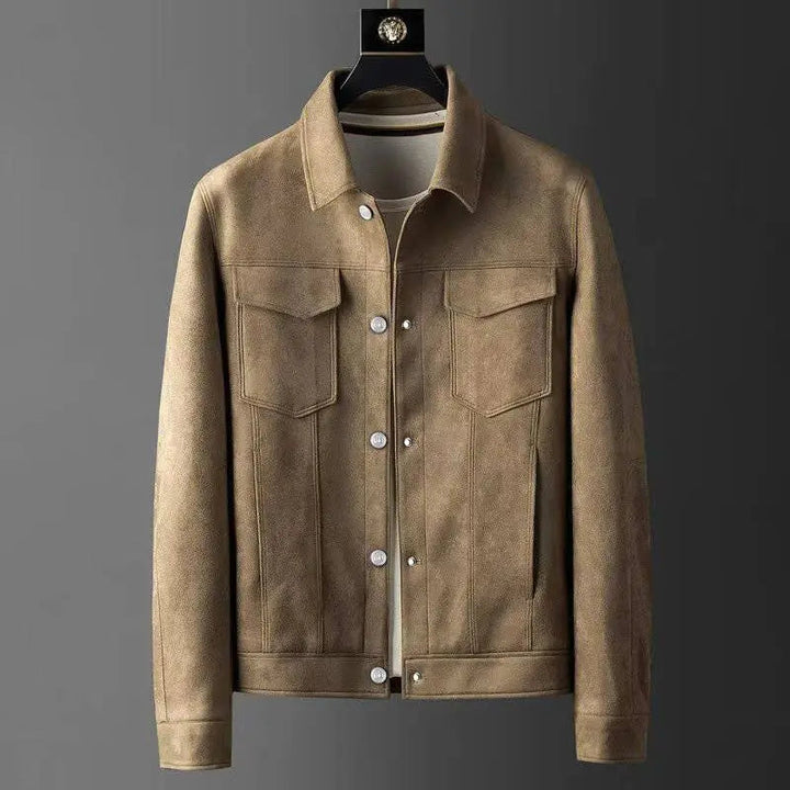 Giacca da Uomo Slim Fit in Suede con Colletto a Polo Elegante 3