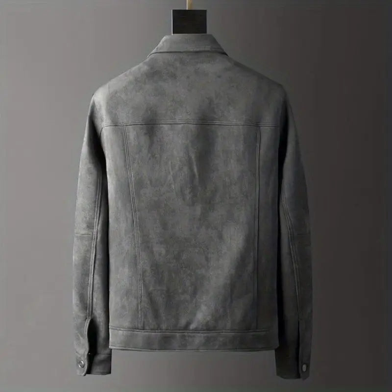 Giacca da Uomo Slim Fit in Suede con Colletto a Polo Elegante 5