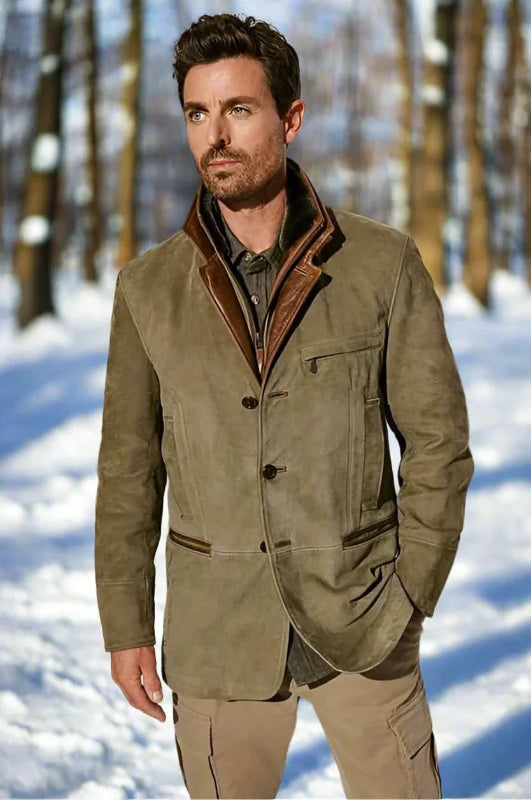 Giacca da Uomo in Pelle Scamosciata Invernale Elegante con Tasche – Giubbotto Versatile per Ogni Occasione 2