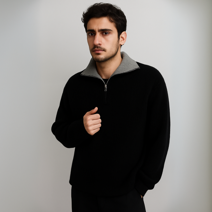 Herren Fleecejacke mit Henley-Kragen und Reißverschluss