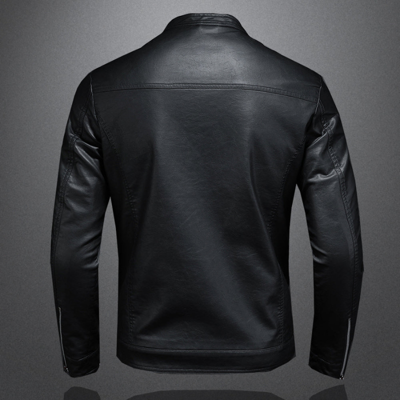 Slim Fit Motorradjacke aus Leder für Herren mit Stehkragen
