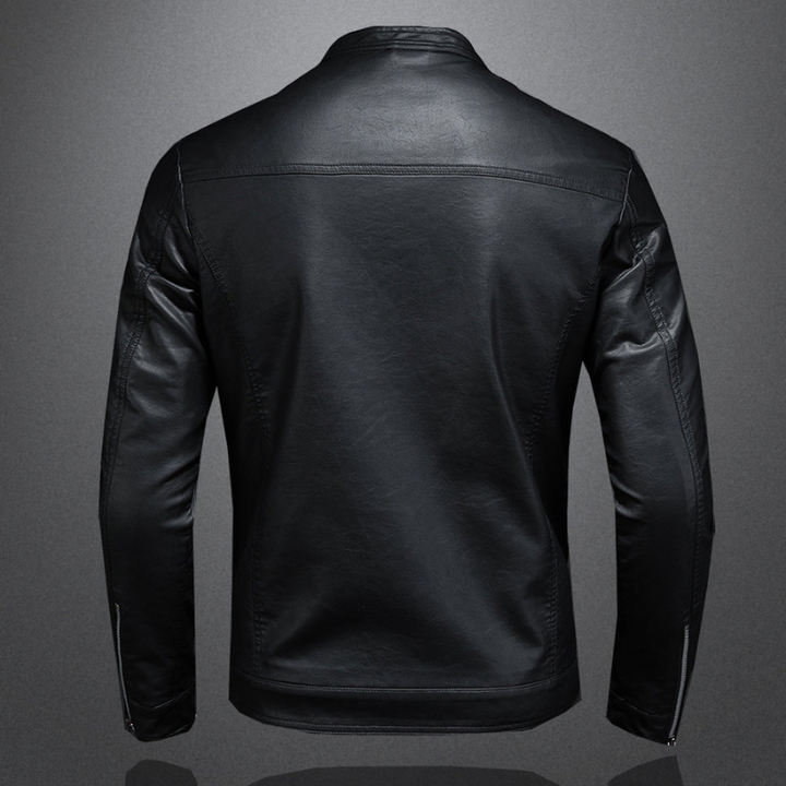 Slim Fit Motorradjacke aus Leder für Herren mit Stehkragen