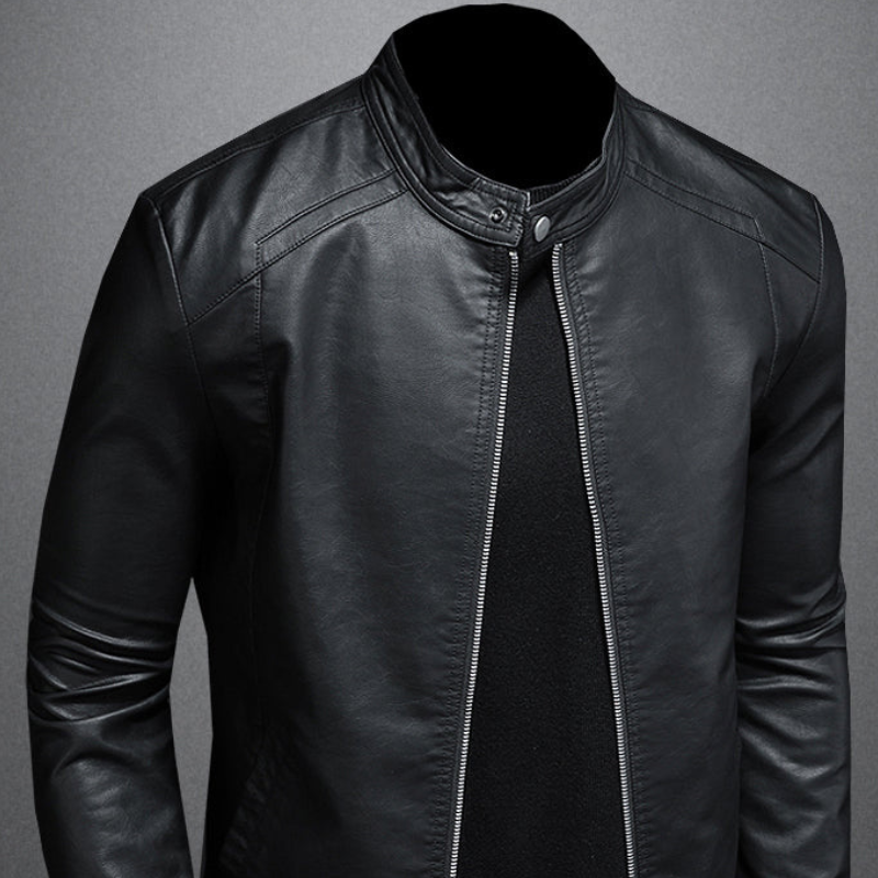 Slim Fit Motorradjacke aus Leder für Herren mit Stehkragen