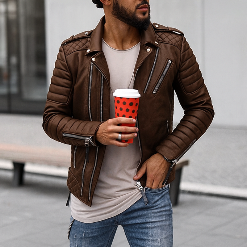 Herren-Motorradjacke aus Kunstleder, elegante und vielseitige Jacke