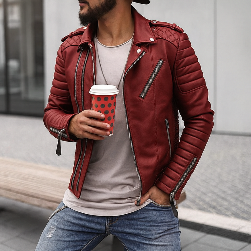Herren-Motorradjacke aus Kunstleder, elegante und vielseitige Jacke