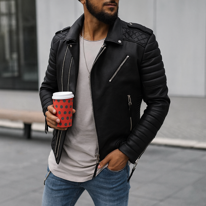 Herren-Motorradjacke aus Kunstleder, elegante und vielseitige Jacke