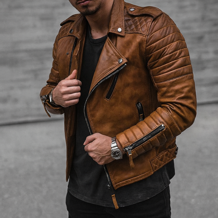 Giacca da uomo in pelle - Giacca da moto classica in ecopelle per un look moderno e funzionale