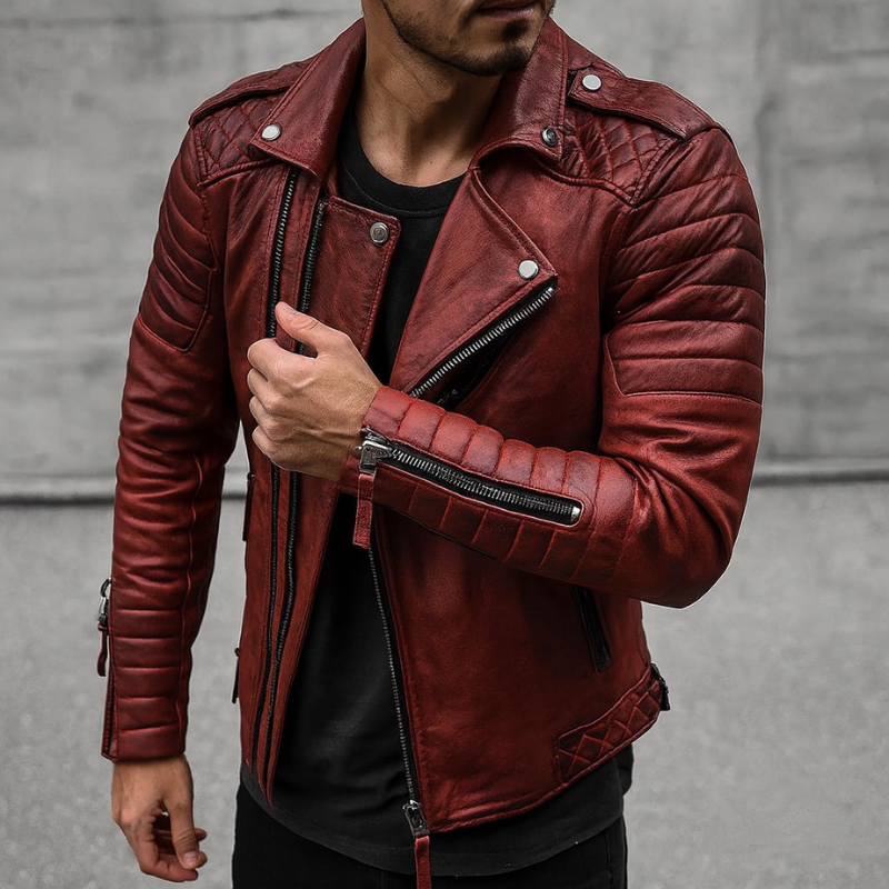 Giacca da uomo in pelle - Giacca da moto classica in ecopelle per un look moderno e funzionale