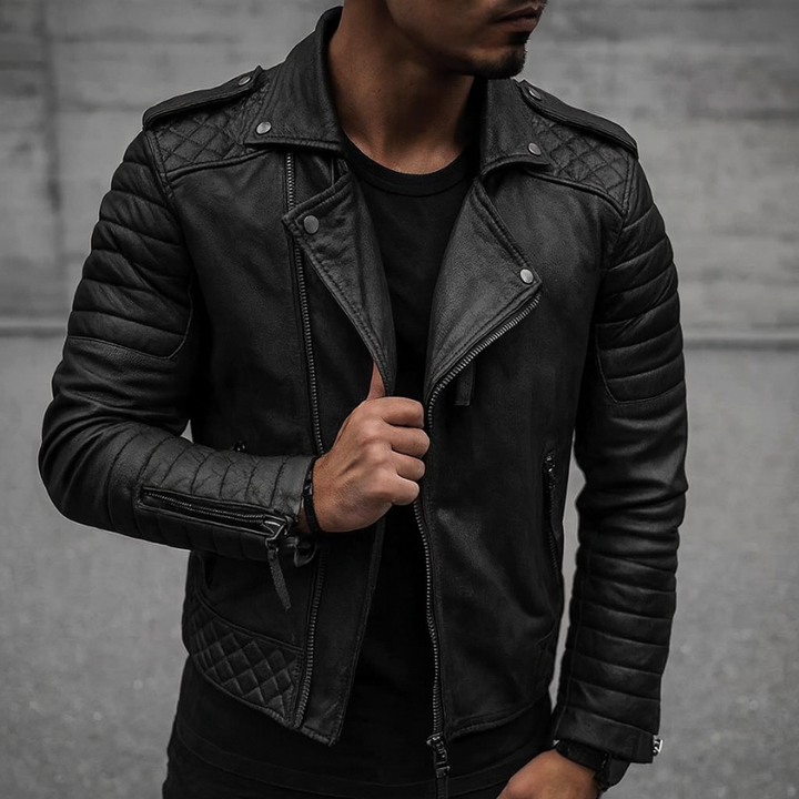 Giacca da uomo in pelle - Giacca da moto classica in ecopelle per un look moderno e funzionale