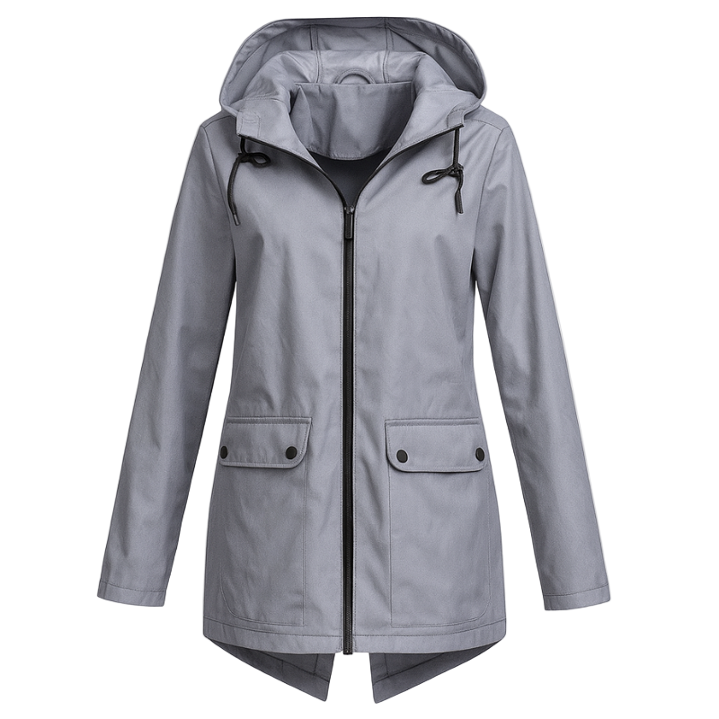Wasserabweisende Damenjacke mit Kapuze und Fronttaschen, elegant und funktional