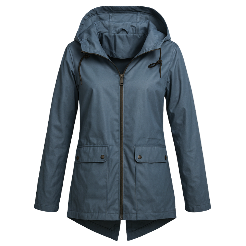 Wasserabweisende Damenjacke mit Kapuze und Fronttaschen, elegant und funktional