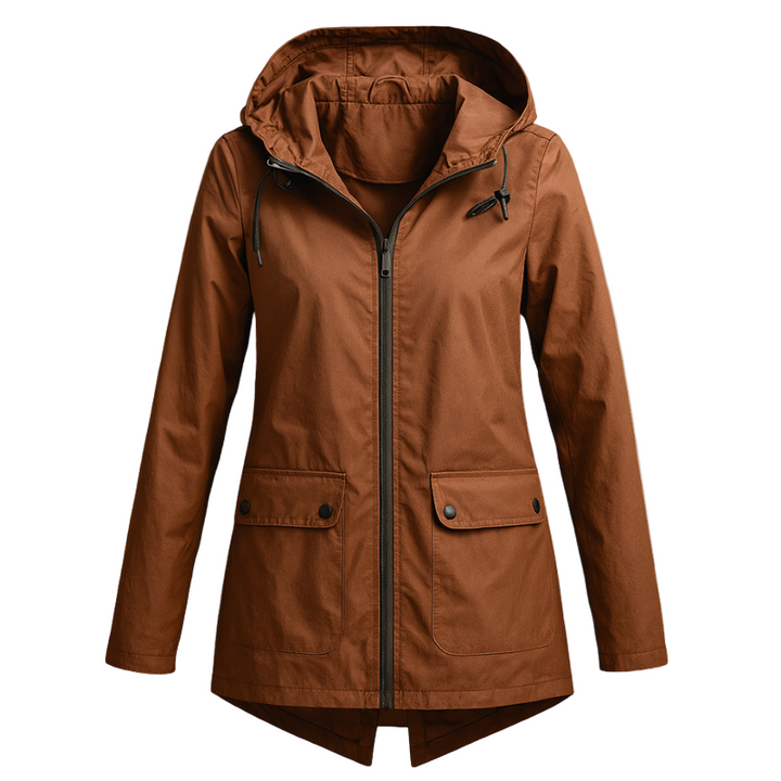 Wasserabweisende Damenjacke mit Kapuze und Fronttaschen, elegant und funktional