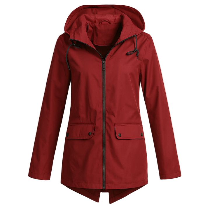 Wasserabweisende Damenjacke mit Kapuze und Fronttaschen, elegant und funktional