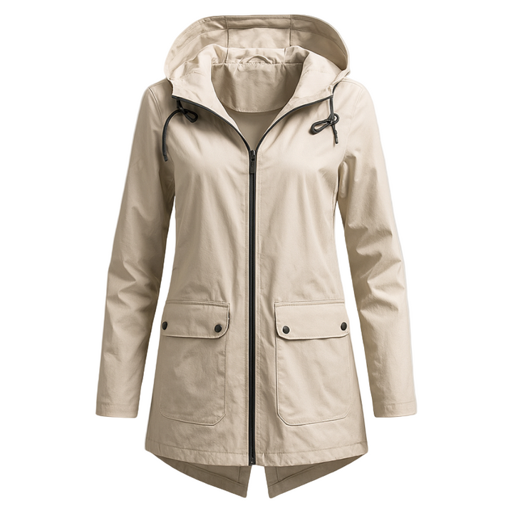 Wasserabweisende Damenjacke mit Kapuze und Fronttaschen, elegant und funktional